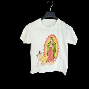 Vintage Our Lady of Guadalupe T-Shirt White Distressed Religious Tee